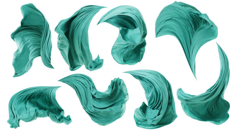 绿色纱巾被吹成不同形状特写
